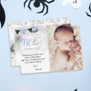 Carte De Remerciements Petit Boo Blue Halloween Baby shower fantôme Photo