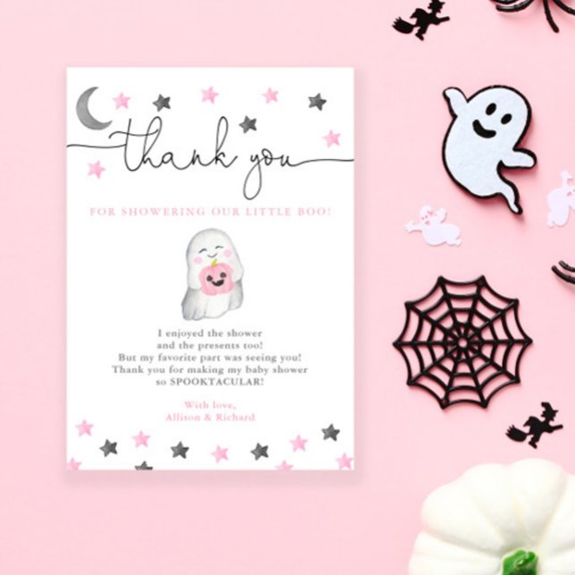 Carte De Remerciements Petit Boo Halloween fantôme fille baby shower (Créateur téléchargé)