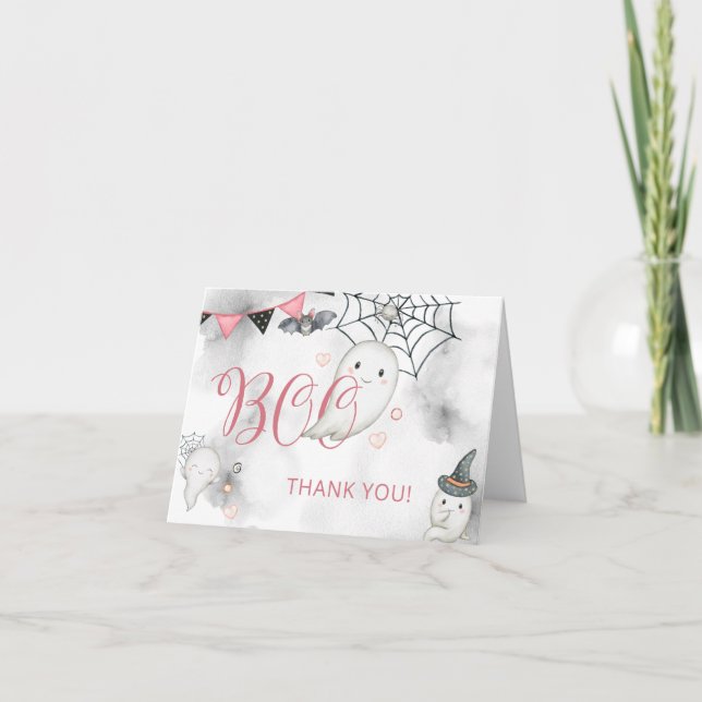Carte De Remerciements Petit Boo rose Halloween Baby shower fantôme (Devant)