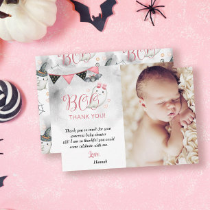 Carte De Remerciements Petit Boo rose Halloween Baby shower fantôme Photo