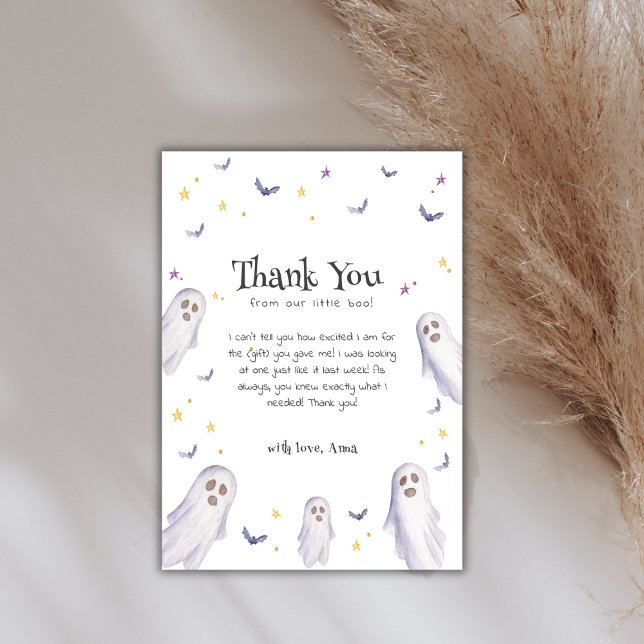 Carte De Remerciements Petit Boo Stars moderne Baby shower fantôme (Modern Little Boo Stars Ghost Baby Shower Thank You Card)