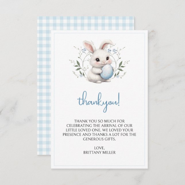 Carte De Remerciements Petit Bunny Baby shower de Pâques (Devant / Derrière)