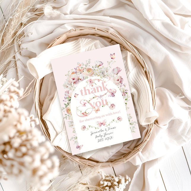 Carte De Remerciements Petit Buterfly Blush rose Floral Baby shower fille (Créateur téléchargé)