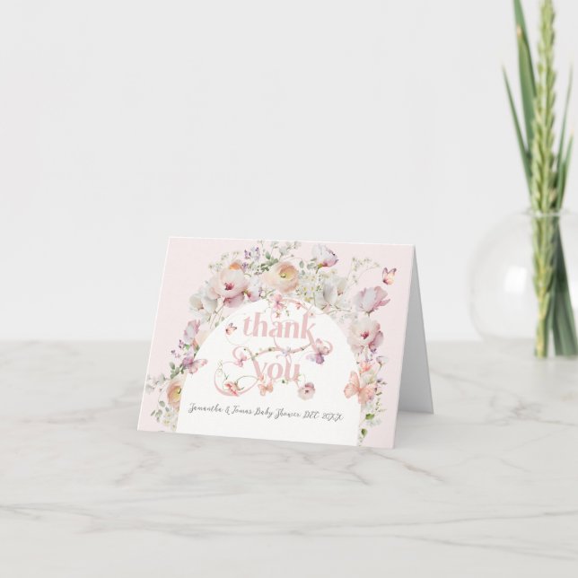 Carte De Remerciements Petit Buterfly Blush rose Floral Baby shower fille (Devant)