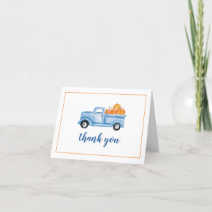 Carte De Remerciements Petit camion bleu Citrouille premier anniversaire