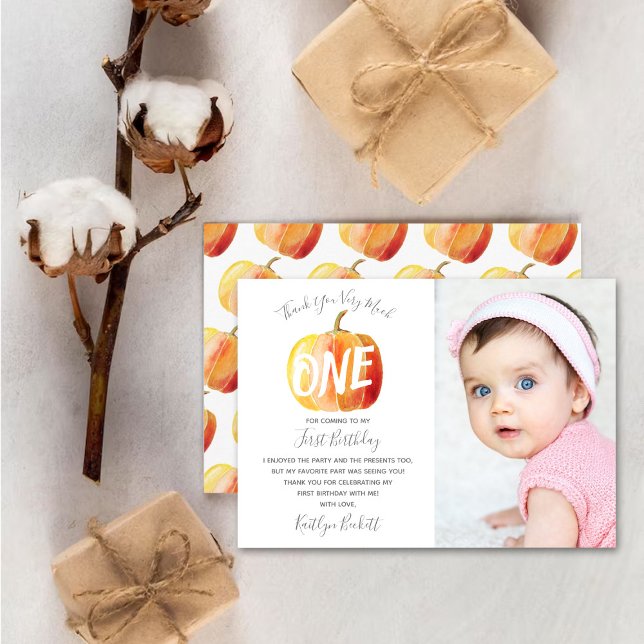 Carte De Remerciements Petit Citrouille 1er anniversaire Photo (Créateur téléchargé)