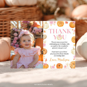 Carte De Remerciements Petit Citrouille Automne Fille Anniversaire Photo