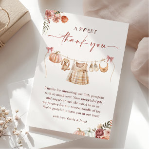 Carte De Remerciements Petit Citrouille Automne rose Floral Girl Baby sho