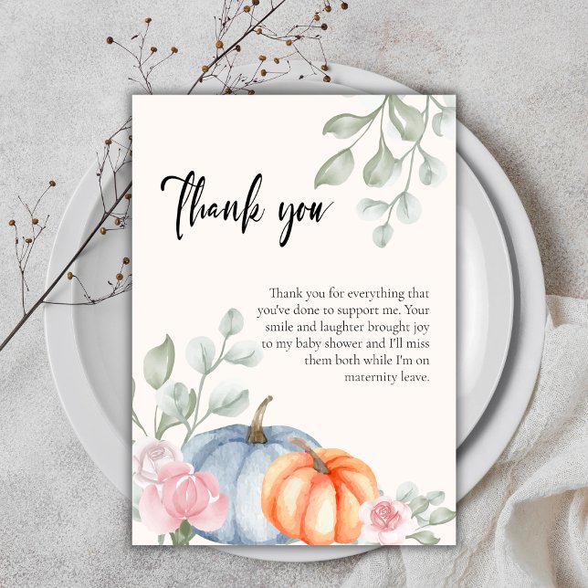Carte De Remerciements Petit Citrouille floral Halloween Baby shower d'au (Little Floral Pumpkin Halloween Fall Baby Shower Thank You Card)