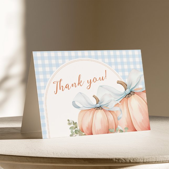 Carte De Remerciements Petit Citrouille Gingham Bleu (Créateur téléchargé)