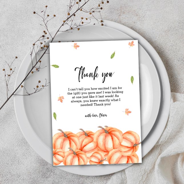 Carte De Remerciements Petit Citrouille simple Baby shower d'automne d'Ha (Simple Little Pumpkin Halloween Fall Baby Shower Thank You Card)