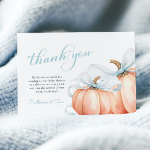 Carte De Remerciements Petit Citrouille sur le chemin Blue Bow Boy Baby s