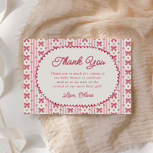 Carte De Remerciements Petit coeur rose rouge noeud Baby Shower
