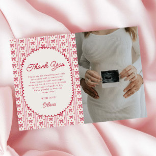 Carte De Remerciements Petit coeur rose rouge noeud bébé shower photo