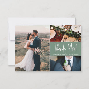 Carte De Remerciements Petit collage photo de mariage personnalisé vert s