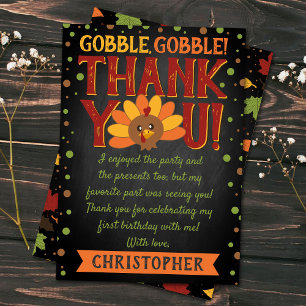 Carte De Remerciements Petit Dindon de Thanksgiving pour un 1er Anniversa