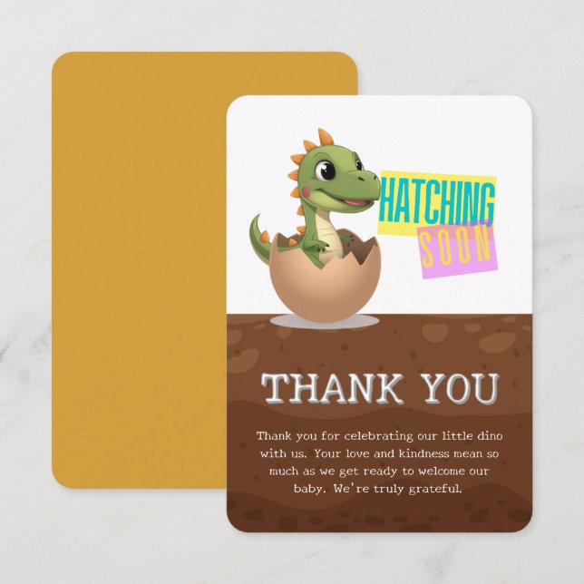 Carte De Remerciements Petit dinosaure qui va éclore bientôt (Devant / Derrière)