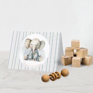 Carte De Remerciements Petit Éléphant aux Rayures Bleues Baby Shower