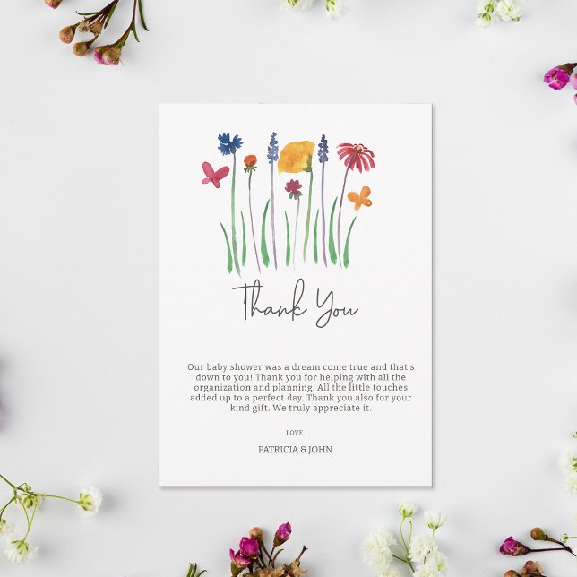 Carte De Remerciements Petit Fleur sauvage Joli bébé Baby shower fille (Little Wildflower Pretty Baby Girl Baby Shower Thank You Card)