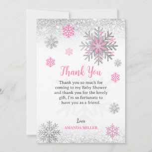 Carte De Remerciements Petit flocon de neige Rose Pailleté Baby Shower