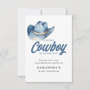 Carte De Remerciements Petit garçon Cowboy Blue Baby Shower Western 