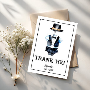 Carte De Remerciements Petit homme noir tuxedo casquette baby shower