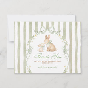 Carte De Remerciements Petit Lapin Daisy Floral Baby Shower Bande Verte