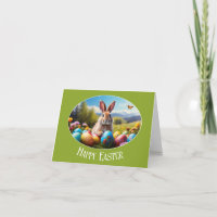 Petit lapin de Pâques dans le paysage, ovale - car