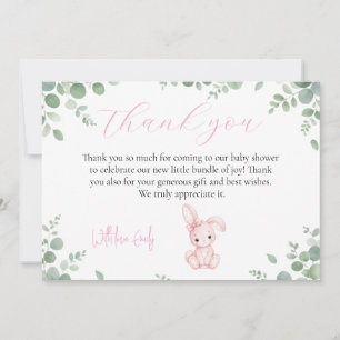Carte De Remerciements Petit Lapin Fille Baby Shower Eucalyptus