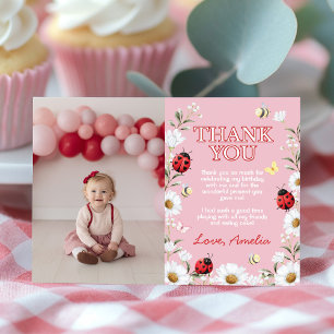 Carte De Remerciements Petit Love Bug Daisy Floral Fête d'anniversaire Ph