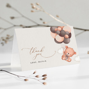 Carte De Remerciements Petit Ours, Ours en peluche, Ballons Marrons, Baby