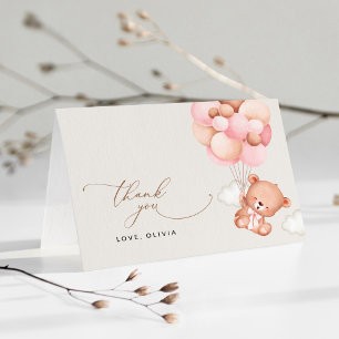 Carte De Remerciements Petit Ours, Ours en Peluche, Ballons Roses, Fête P