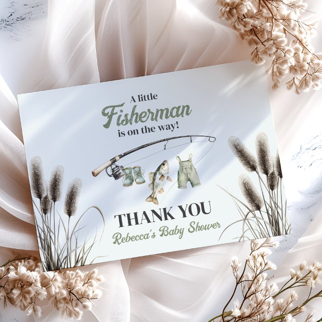 Carte De Remerciements Petit Pêcheur Clothesline Baby shower de pêche (Créateur téléchargé)