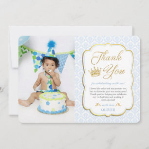 Carte De Remerciements Petit Prince Anniversaire bleu Damas photo