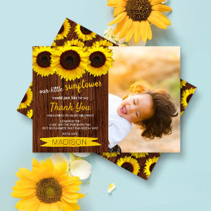 Carte De Remerciements Petit tournesol Rustique Bois photo Anniversaire
