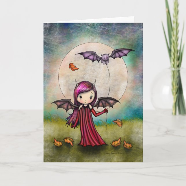 Carte De Remerciements Petit Vampire avec Chat Volant par Molly Harrison (Devant)
