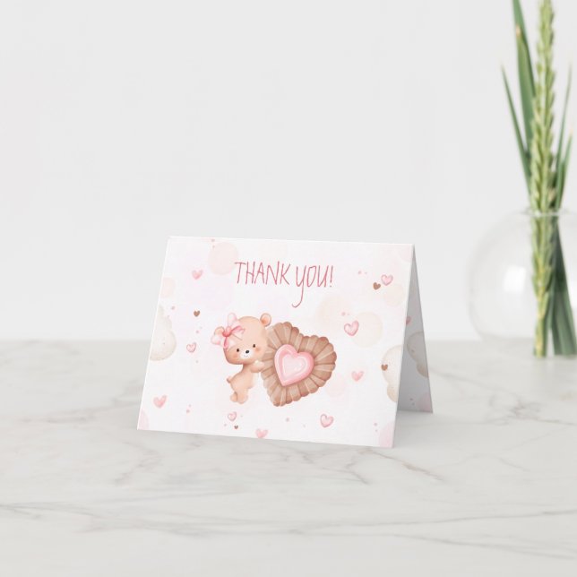 Carte De Remerciements Petite adorable Valentines rose Baby shower fille (Devant)