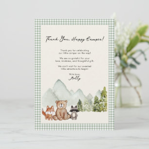 Carte De Remerciements Petite campeuse Fête de bébé rustique en forêt