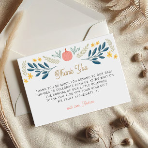 Carte De Remerciements Petite Citrouille Fête de Bébé Feuilles d'Automne