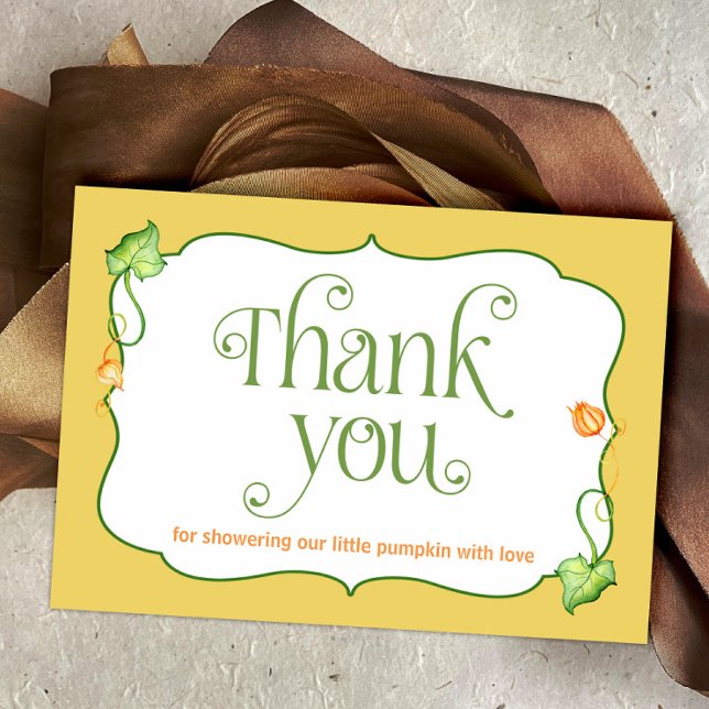 Carte De Remerciements Petite Citrouille Fête Prénatale Automnale pour Bé (Little Pumpkin on the Way Autumn Fairytale Baby Shower Thank You Card)