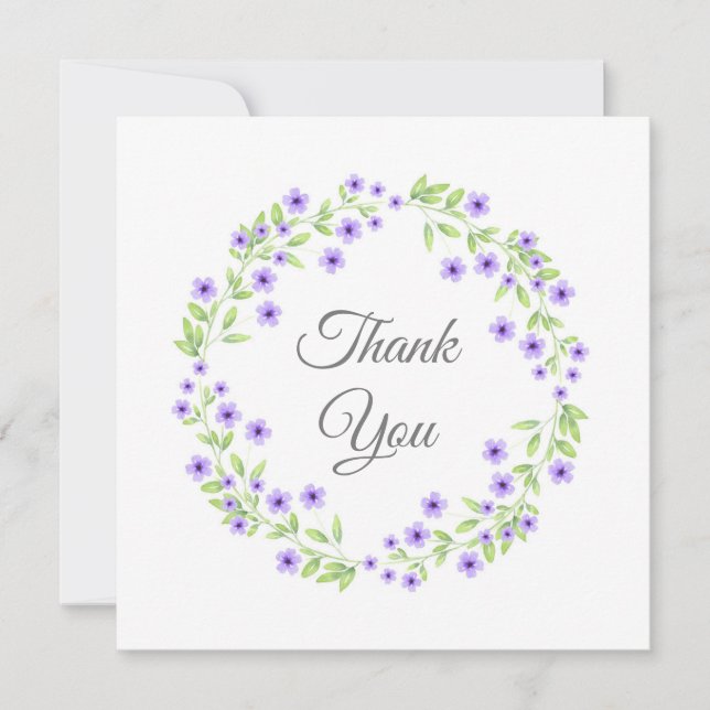 Carte De Remerciements Petite couronne d'aquarelle de fleurs de violet (Devant)