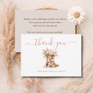 Carte De Remerciements Petite Cowgirl Élégante Fille Baby Shower Rose