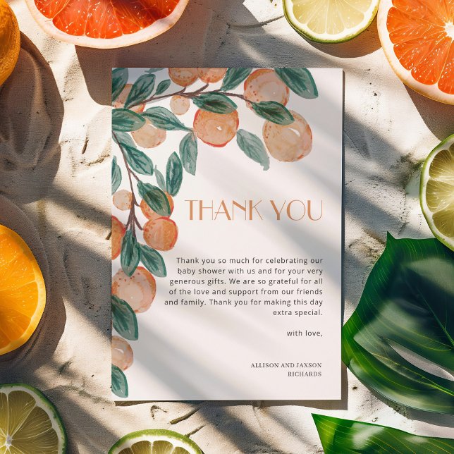 Carte De Remerciements Petite Cutie Agrumes Oranges Baby shower Feuille v (Créateur téléchargé)