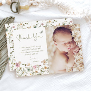 Carte De Remerciements Petite Fête de Bébé Florale Petite Fleur Sauvage