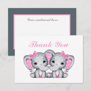Carte De Remerciements petite fille mignonne jumelle éléphant