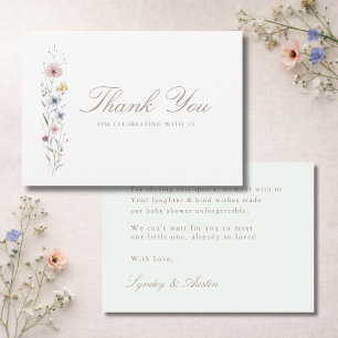 Carte De Remerciements Petite Fleur Sauvage Fête de Bébé Florale Neutre
