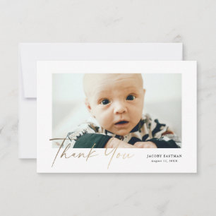 Carte De Remerciements Petite photo de bébé à l'écriture dorée élégante