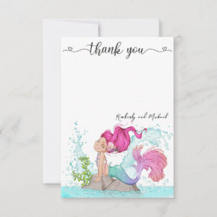 Carte De Remerciements Petite Sirène Aquarelle Fête d'Anniversaire Baby S