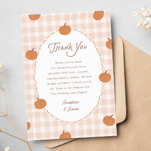 Carte De Remerciements Petites citrouilles Fête prénatale Gingham d'autom