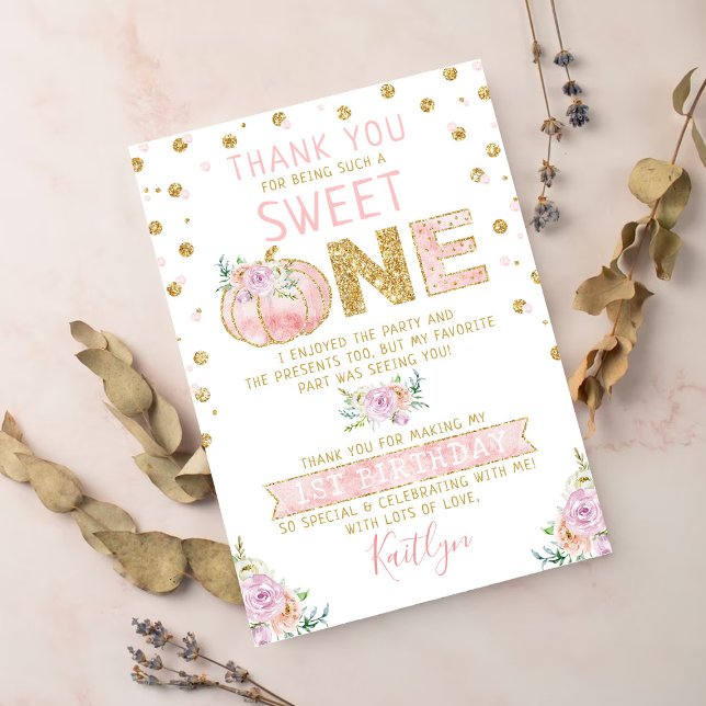 Carte De Remerciements Petites filles Citrouilles 1er anniversaire (Créateur téléchargé)